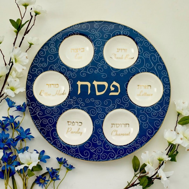 צלחת סדר קרמית קלאסית עם הדגשות זהב | פסח | יוּדָאִיקָה